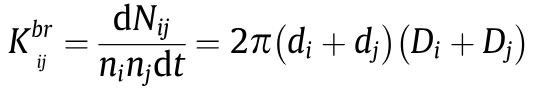 Equation 5 Brownian agglomeration kernel extracted from source PDF