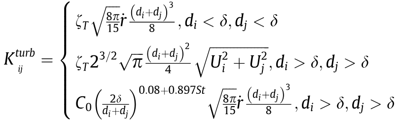 Equation 7 turbulent agglomeration kernel extracted from source PDF