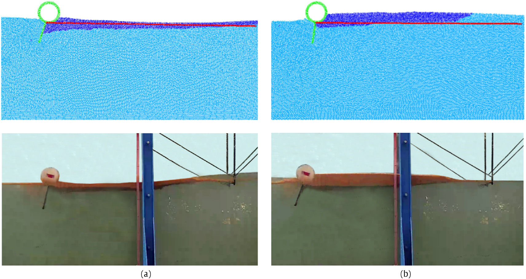 Modeled and measured oil slick under combined wave and current
