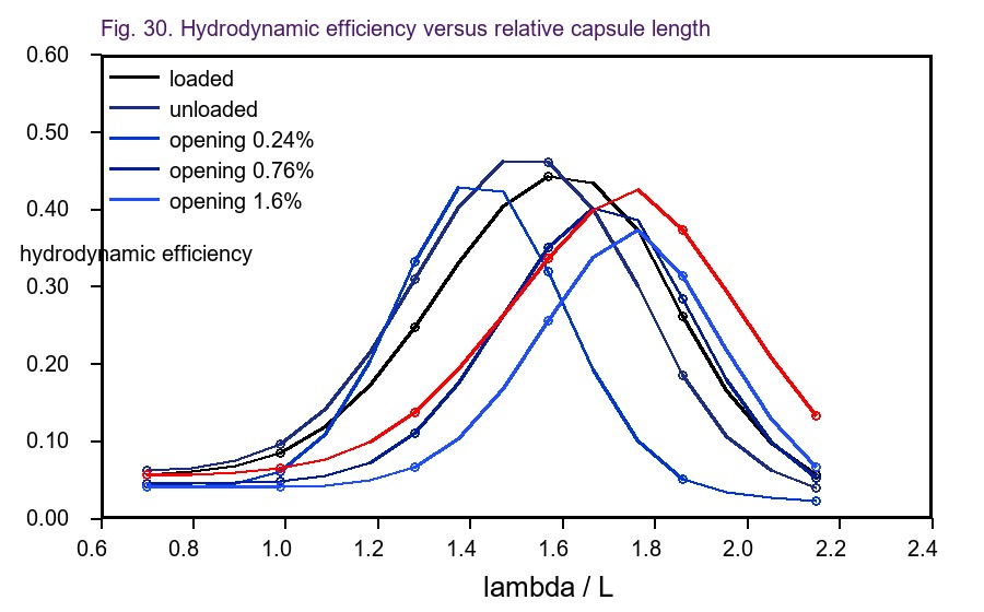 Hydrodynamic efficiency and amplification trend of EC-OWC